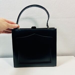 Vintage RARE 1950s Viki Original Black Leather Red Lining Handbag Stevens Int.